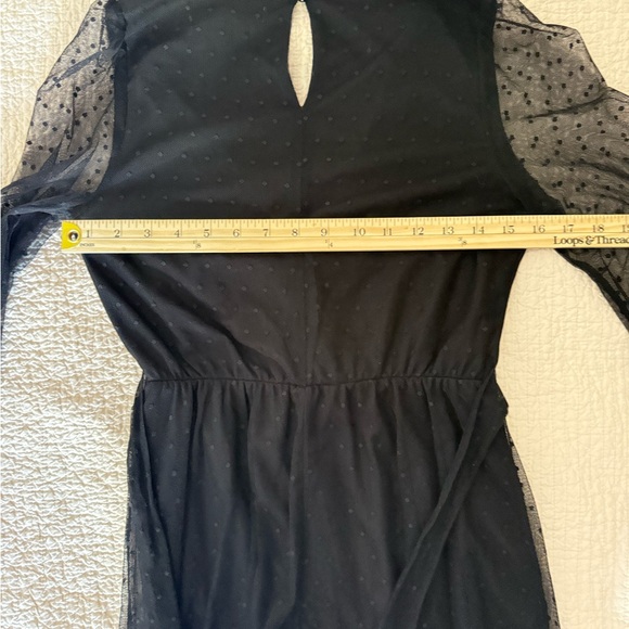Allison & Kelly Black Polka Dot Sheer Mini Long Sleeve whimsigoth Dress - Picture 2 of 9